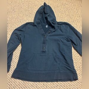 Navy Blue Hooded Button Sweatshirt